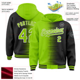 Custom Neon Green Black-White Gradient Line Bomber Full-Snap Varsity Letterman Hoodie Jacket
