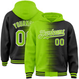 Custom Neon Green Black-White Gradient Line Bomber Full-Snap Varsity Letterman Hoodie Jacket