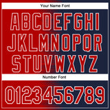 Custom Red Navy-White Gradient Line Bomber Full-Snap Varsity Letterman Hoodie Jacket