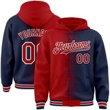 Custom Red Navy-White Gradient Line Bomber Full-Snap Varsity Letterman Hoodie Jacket