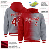 Custom Red Gray-White Gradient Line Bomber Full-Snap Varsity Letterman Hoodie Jacket