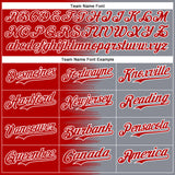 Custom Red Gray-White Gradient Line Bomber Full-Snap Varsity Letterman Hoodie Jacket