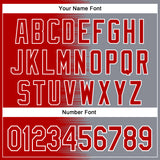 Custom Red Gray-White Gradient Line Bomber Full-Snap Varsity Letterman Hoodie Jacket