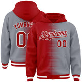 Custom Red Gray-White Gradient Line Bomber Full-Snap Varsity Letterman Hoodie Jacket