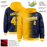 Custom Gold Navy-White Gradient Line Bomber Full-Snap Varsity Letterman Hoodie Jacket