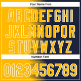 Custom Gold Navy-White Gradient Line Bomber Full-Snap Varsity Letterman Hoodie Jacket