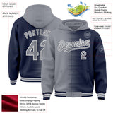Custom Gray Navy-White Gradient Line Bomber Full-Snap Varsity Letterman Hoodie Jacket