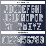 Custom Gray Navy-White Gradient Line Bomber Full-Snap Varsity Letterman Hoodie Jacket