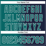 Custom Teal Navy-White Gradient Line Bomber Full-Snap Varsity Letterman Hoodie Jacket