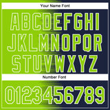 Custom Neon Green Navy-White Gradient Line Bomber Full-Snap Varsity Letterman Hoodie Jacket