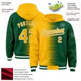Custom Gold Kelly Green-White Gradient Line Bomber Full-Snap Varsity Letterman Hoodie Jacket