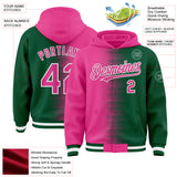 Custom Pink Kelly Green-White Gradient Line Bomber Full-Snap Varsity Letterman Hoodie Jacket