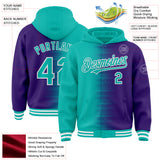 Custom Aqua Purple-White Gradient Line Bomber Full-Snap Varsity Letterman Hoodie Jacket