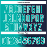 Custom Aqua Navy-White Gradient Line Bomber Full-Snap Varsity Letterman Hoodie Jacket