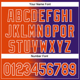 Custom Orange Purple-White Gradient Line Bomber Full-Snap Varsity Letterman Hoodie Jacket