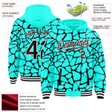 Custom Aqua Black-White Abstract Network 3D Pattern Design Bomber Full-Snap Varsity Letterman Hoodie Jacket