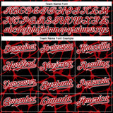 Custom Black Red-White Abstract Network 3D Pattern Design Bomber Full-Snap Varsity Letterman Hoodie Jacket