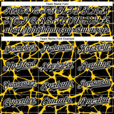 Custom Black Yellow-White Abstract Network 3D Pattern Design Bomber Full-Snap Varsity Letterman Hoodie Jacket