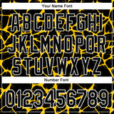 Custom Black Yellow-White Abstract Network 3D Pattern Design Bomber Full-Snap Varsity Letterman Hoodie Jacket