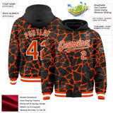 Custom Black Orange-White Abstract Network 3D Pattern Design Bomber Full-Snap Varsity Letterman Hoodie Jacket
