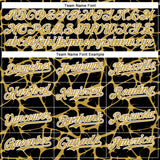 Custom Black Old Gold-White Abstract Network 3D Pattern Design Bomber Full-Snap Varsity Letterman Hoodie Jacket