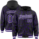 Custom Black Purple-White Abstract Network 3D Pattern Design Bomber Full-Snap Varsity Letterman Hoodie Jacket