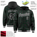 Custom Black Green-White Abstract Network 3D Pattern Design Bomber Full-Snap Varsity Letterman Hoodie Jacket