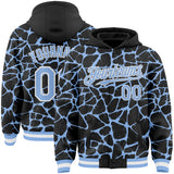 Custom Black Light Blue-White Abstract Network 3D Pattern Design Bomber Full-Snap Varsity Letterman Hoodie Jacket