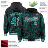 Custom Black Teal-White Abstract Network 3D Pattern Design Bomber Full-Snap Varsity Letterman Hoodie Jacket