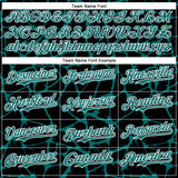 Custom Black Teal-White Abstract Network 3D Pattern Design Bomber Full-Snap Varsity Letterman Hoodie Jacket