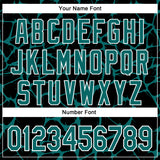 Custom Black Teal-White Abstract Network 3D Pattern Design Bomber Full-Snap Varsity Letterman Hoodie Jacket