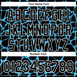 Custom Black Sky Blue-White Abstract Network 3D Pattern Design Bomber Full-Snap Varsity Letterman Hoodie Jacket