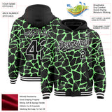 Custom Black Pea Green-White Abstract Network 3D Pattern Design Bomber Full-Snap Varsity Letterman Hoodie Jacket