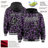 Custom Black Medium Purple-White Abstract Network 3D Pattern Design Bomber Full-Snap Varsity Letterman Hoodie Jacket
