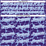 Custom Purple Light Blue-White Abstract Network 3D Pattern Design Bomber Full-Snap Varsity Letterman Hoodie Jacket