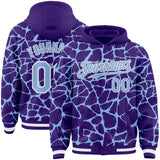 Custom Purple Light Blue-White Abstract Network 3D Pattern Design Bomber Full-Snap Varsity Letterman Hoodie Jacket