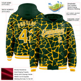 Custom Green Gold-White Abstract Network 3D Pattern Design Bomber Full-Snap Varsity Letterman Hoodie Jacket