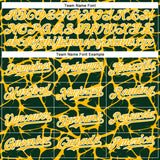 Custom Green Gold-White Abstract Network 3D Pattern Design Bomber Full-Snap Varsity Letterman Hoodie Jacket