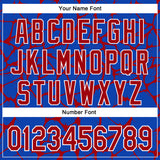 Custom Thunder Blue Red-White Abstract Network 3D Pattern Design Bomber Full-Snap Varsity Letterman Hoodie Jacket