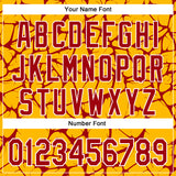 Custom Gold Red-White Abstract Network 3D Pattern Design Bomber Full-Snap Varsity Letterman Hoodie Jacket