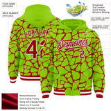 Custom Neon Green Red-White Abstract Network 3D Pattern Design Bomber Full-Snap Varsity Letterman Hoodie Jacket
