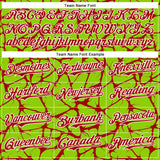 Custom Neon Green Red-White Abstract Network 3D Pattern Design Bomber Full-Snap Varsity Letterman Hoodie Jacket
