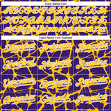 Custom Purple Gold-White Abstract Network 3D Pattern Design Bomber Full-Snap Varsity Letterman Hoodie Jacket