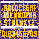 Custom Purple Gold-White Abstract Network 3D Pattern Design Bomber Full-Snap Varsity Letterman Hoodie Jacket