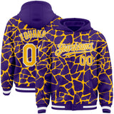 Custom Purple Gold-White Abstract Network 3D Pattern Design Bomber Full-Snap Varsity Letterman Hoodie Jacket