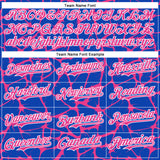 Custom Thunder Blue Pink-White Abstract Network 3D Pattern Design Bomber Full-Snap Varsity Letterman Hoodie Jacket