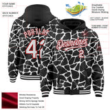 Custom Black White-Red Abstract Network 3D Pattern Design Bomber Full-Snap Varsity Letterman Hoodie Jacket