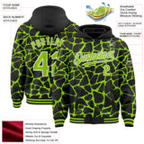 Custom Black Neon Green-White Abstract Network 3D Pattern Design Bomber Full-Snap Varsity Letterman Hoodie Jacket