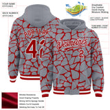 Custom Gray Red-White Abstract Network 3D Pattern Design Bomber Full-Snap Varsity Letterman Hoodie Jacket