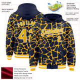 Custom Navy Gold-White Abstract Network 3D Pattern Design Bomber Full-Snap Varsity Letterman Hoodie Jacket